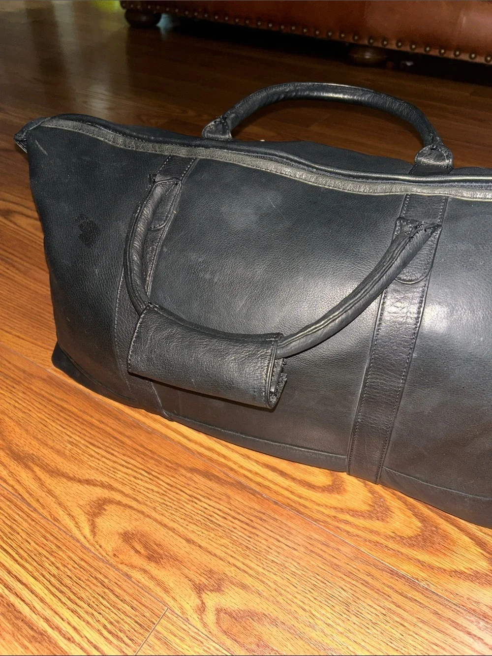 Canyon Outdoors Leather Good Black Soft Leather Weekender XL Duffle Bag - Men